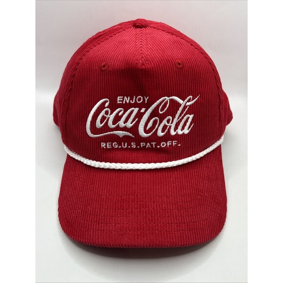 Coca Cola Script Logo Red Corduroy Snapback Rope Cap Hat - Picture 1 of 5